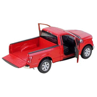 Thumbnail for 1:24 scale red Ford F-150 diecast model with open doors and open tailgate.