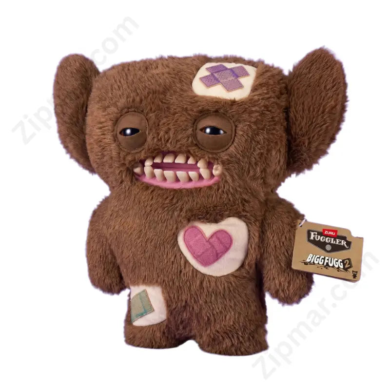ZURU Fuggler Bigg Fugg 2 Brown Shaggy Ugly Cute Monster Plush Stuffed Animal Front View with Hang Tag