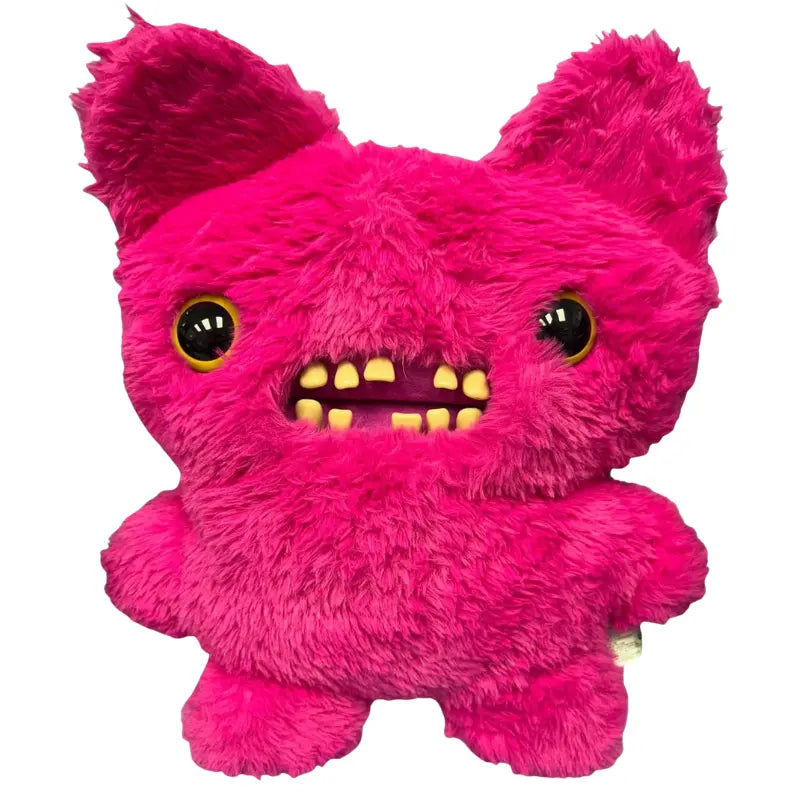 Fuggler Bigg Fuggs Screech pink plush front face with yellow eyes and teeth