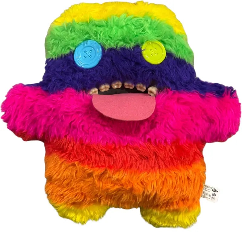 Fuggler Bigg Fuggs Stripey Rainbow Monster plush front face with button eyes and teeth