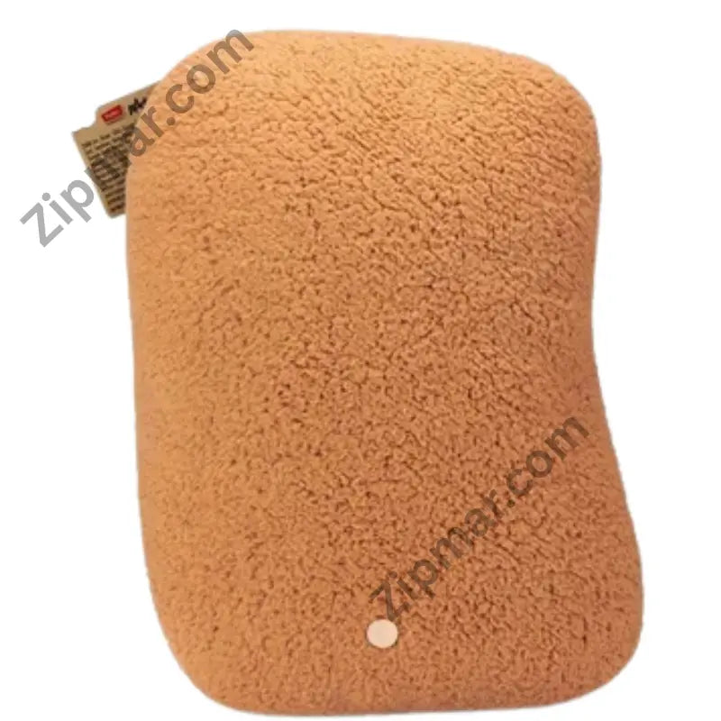 Fuggler Bigg Nuggets plush back view in curly tan sherpa fabric with sewn in tag”