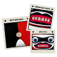 Thumbnail for Fuggler DC Harley Quinn plush detail showing human-like teeth wide blue eyes and butt-on-hole button