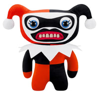 Thumbnail for Fuggler DC x Zuru Harley Quinn Funny Ugly Monster Plush front view with jester hat harlequin suit and human teeth