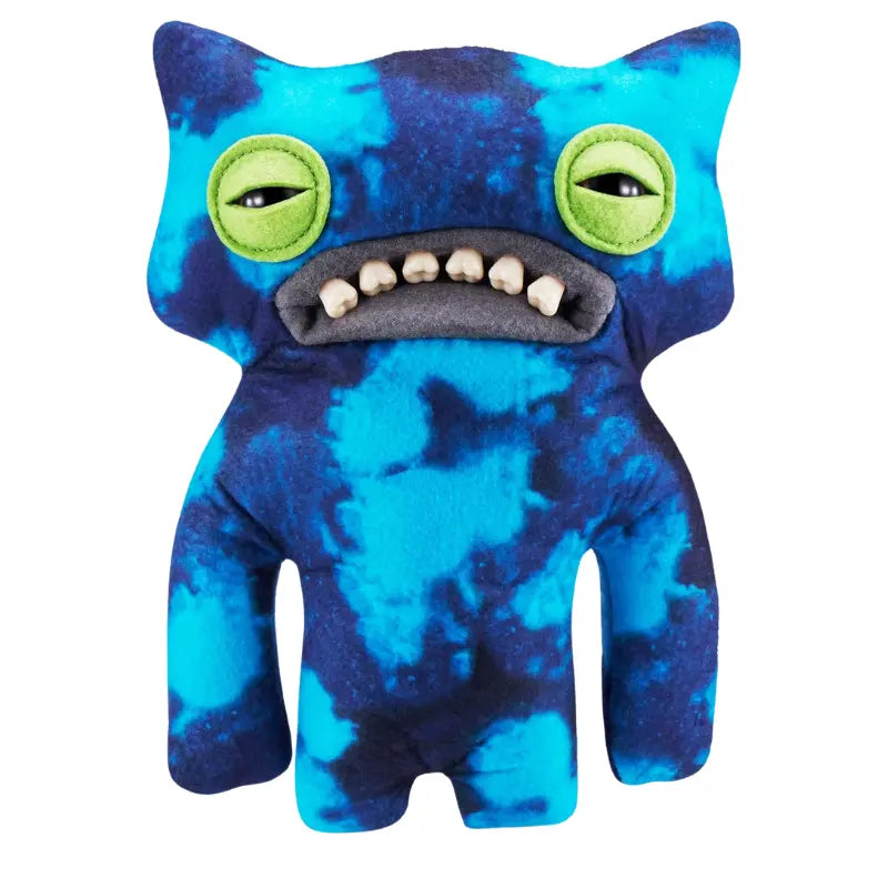 Fuggler Funny Ugly Monster Laboratory Misfits Edition blue tie-dye plush with green eyes and human teeth front view
