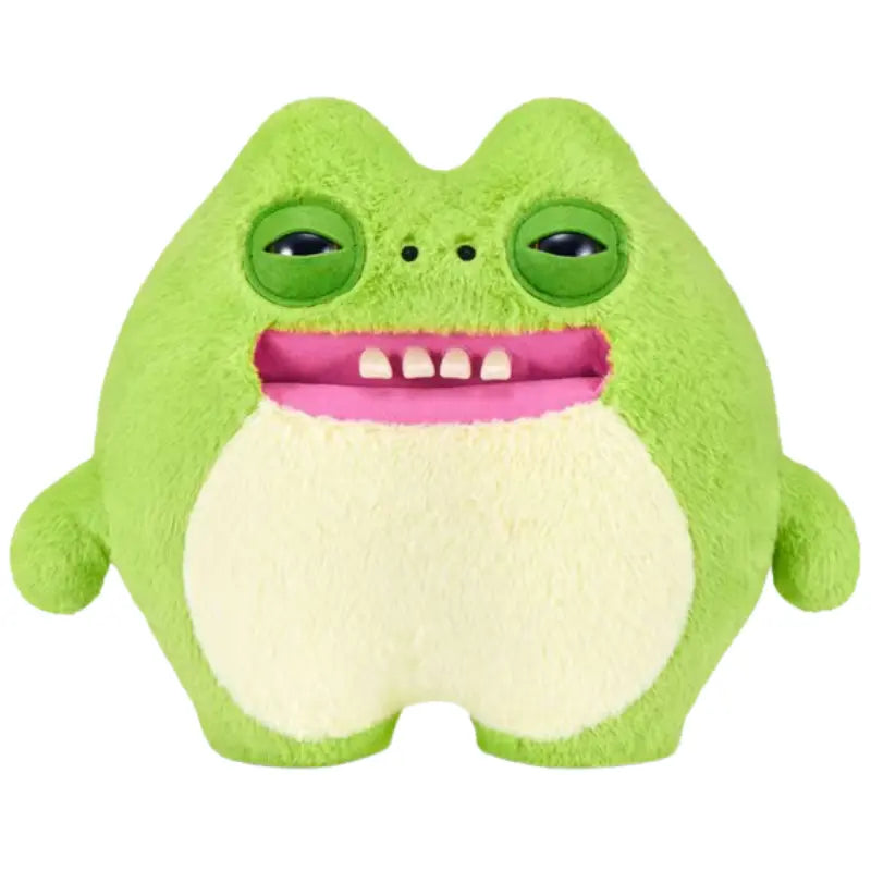 Fuggler green monster plush toy front view on white background showing teeth and cream belly