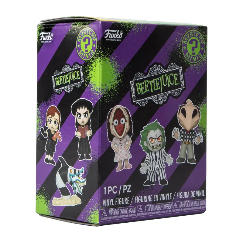 Funko Mystery Minis Beetlejuice blind box angled view showing side and front packaging design