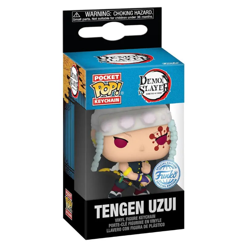 Front view of the window box packaging for the Funko Pocket Pop! Keychain Demon Slayer Tengen Uzui, showing the clear window and official Special Edition sticker.