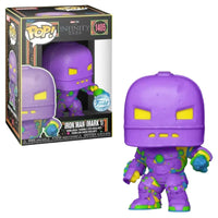Thumbnail for Funko Pop Infinity Saga Iron Man Mark 1 1405 Blacklight Special Edition figure beside collector display box