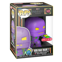 Thumbnail for Funko Pop Infinity Saga Iron Man Mark 1 1405 Blacklight Target Exclusive sealed in dark neon collector box