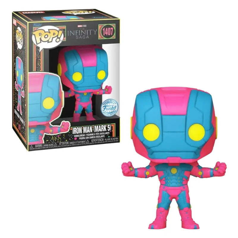 Funko Pop Iron Man Mark 5 1407 Blacklight Special Edition with Infinity Saga collector box