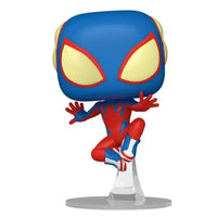 Thumbnail for Funko Pop Marvel Spider-Boy 1384 SDCC 2024 Summer Convention Limited Edition vinyl figure mid-air leaping pose with flight stand