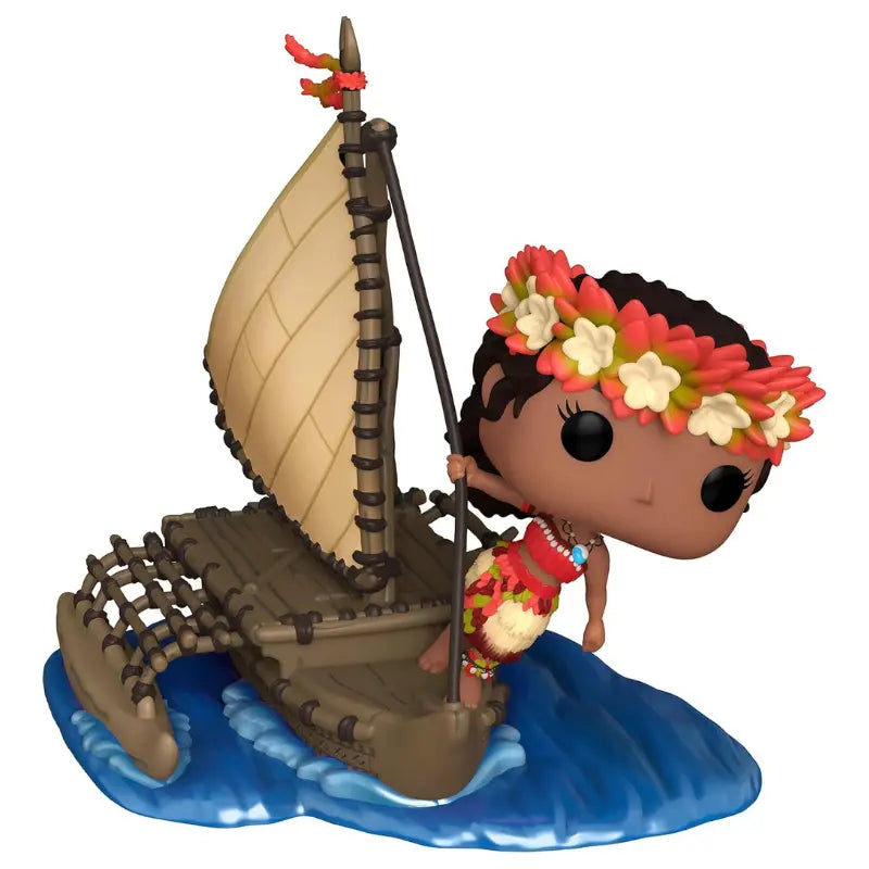 Funko Pop Rides Disney 100 Moana with Polynesian canoe vinyl figure with ocean wave base front view