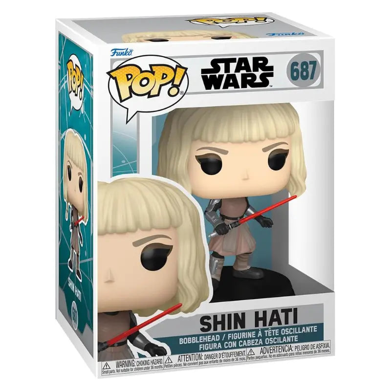 Front view of Funko Pop! Star Wars Ahsoka Shin Hati #687 packaging showing the vinyl figure.