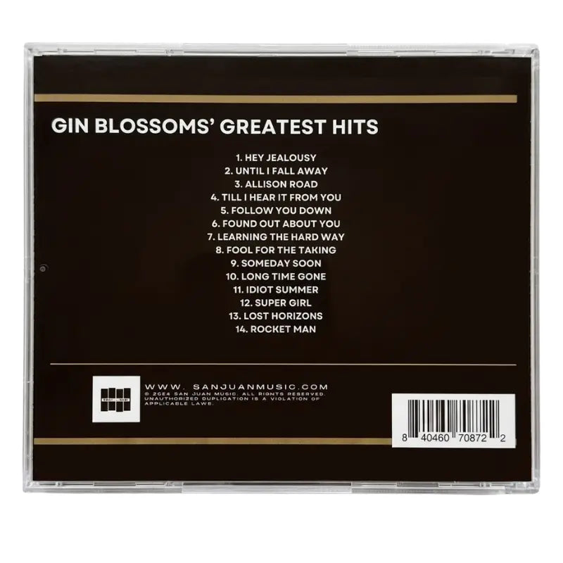 Gin Blossoms Greatest Hits CD Back Cover 14 Track Listing Hey Jealousy San Juan Music ZipMar

