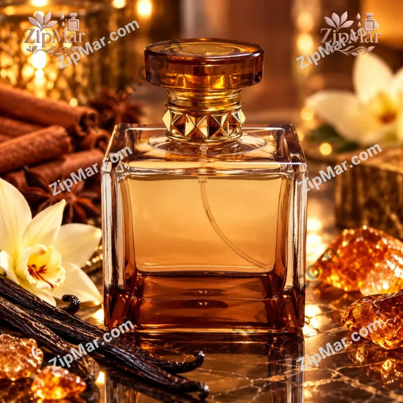 Unlabeled back view of Glampton Luxe Spiced Vanilla Eau de Parfum square amber glass bottle