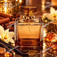 Thumbnail for Unlabeled back view of Glampton Luxe Spiced Vanilla Eau de Parfum square amber glass bottle