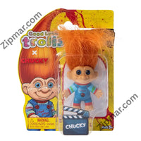 Thumbnail for Carded Good Luck Trolls x Chucky troll doll on yellow packaging with clapboard label