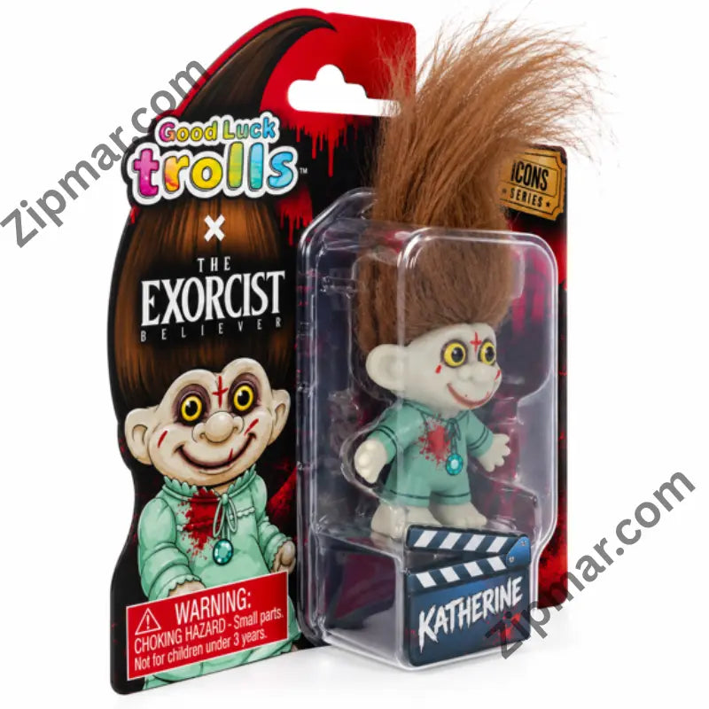 Carded Good Luck Trolls x The Exorcist Believer Katherine troll doll with clapboard label