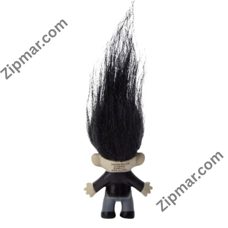 Back of Frankenstein’s Monster troll doll with tall black hair and Made in China mark