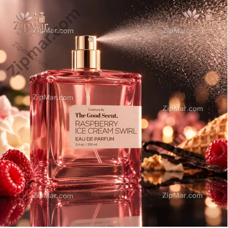 Curations By The Good Scent Raspberry Ice Cream Swirl eau de parfum bottle spraying