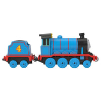 Thumbnail for Side profile of the Thomas & Friends Gordon blue diecast metal engine with number 4 tender.