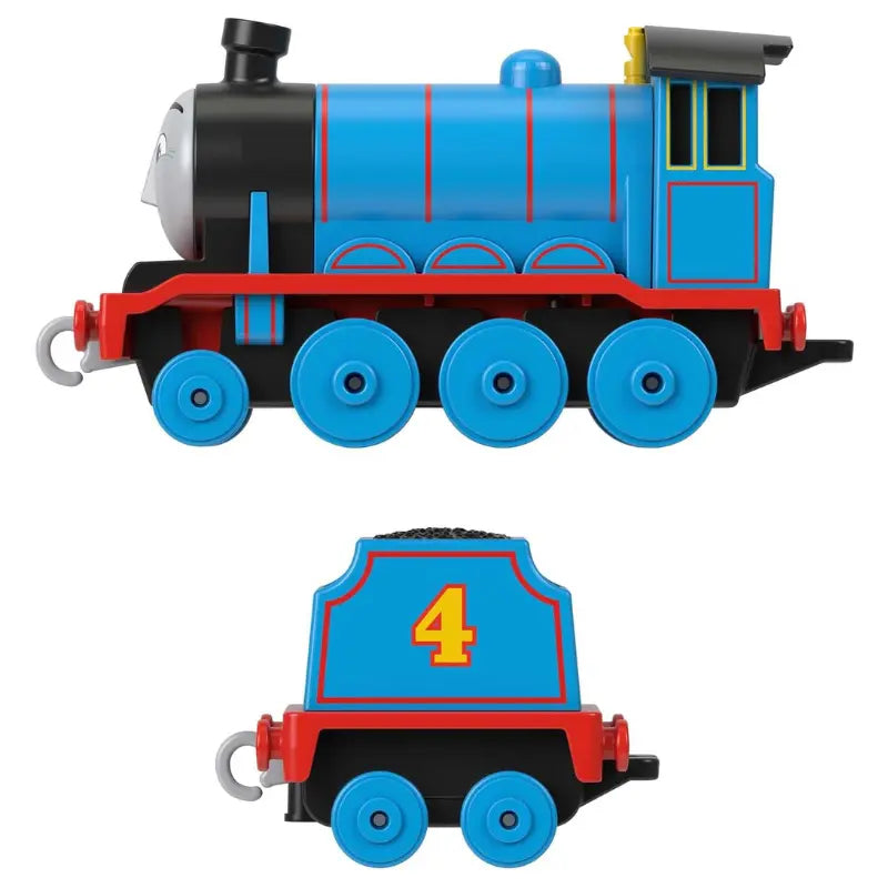 Detailed side view of the Thomas & Friends Gordon metal engine and separate coal tender.
