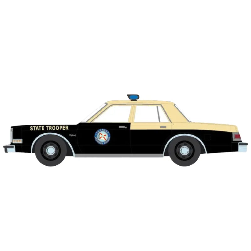 Profile view of GreenLight 1:64 scale Florida Highway Patrol 1983 Dodge Diplomat diecast police car.