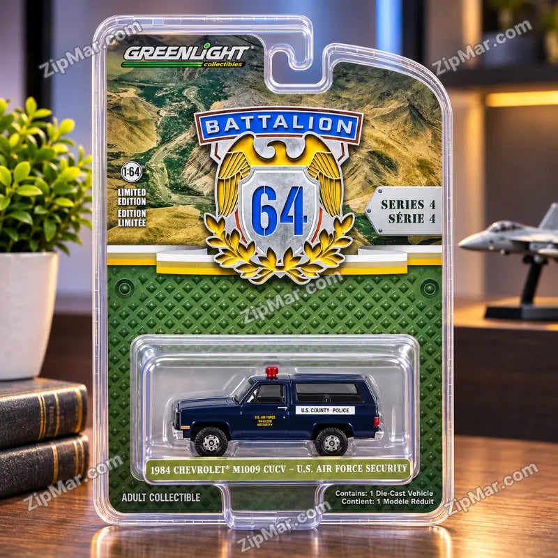 GreenLight Battalion 64 Series 4 1984 Chevrolet M1009 CUCV U.S. Air Force Security 1:64 scale die-cast vehicle in unopened blister packaging
