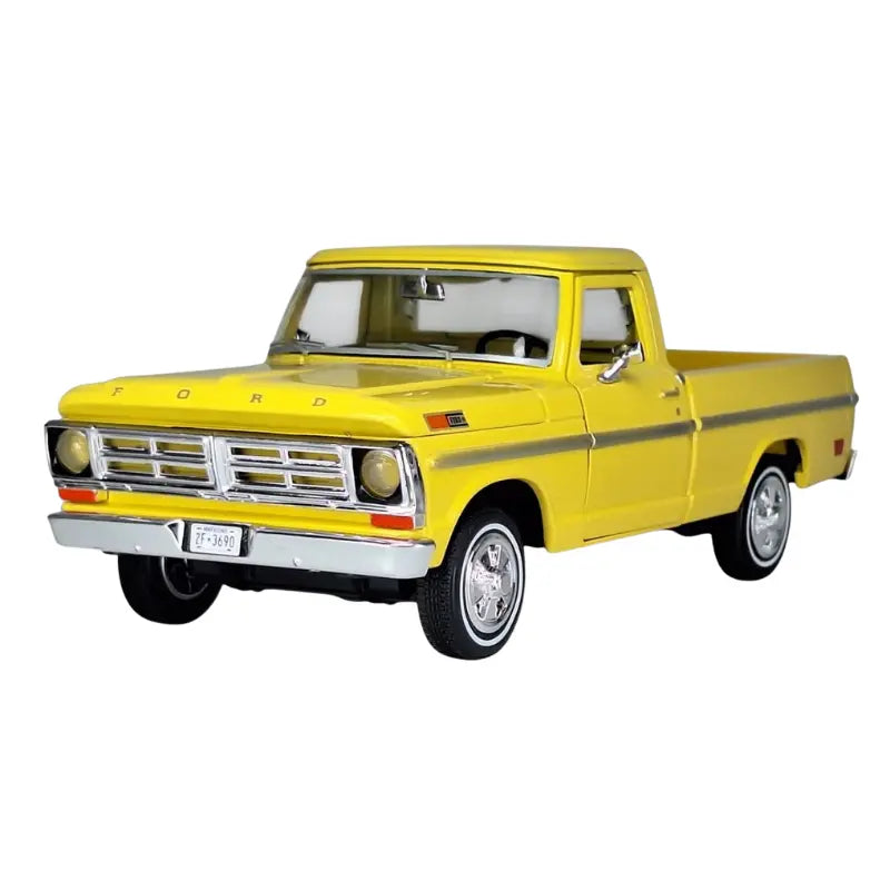 Full right side profile of the 1:64 scale red Ford F-150 Dually diecast truck.