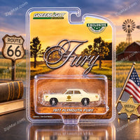 Thumbnail for Greenlight Exclusive 1977 Plymouth Fury Hazzard County Sheriff diecast car sealed in blister card, front view