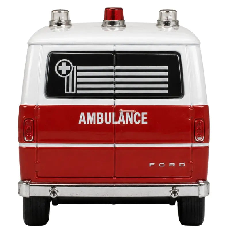 Greenlight Hollywood Airplane 1970 Ford Club Wagon Ambulance rear view red white diecast 1:64
