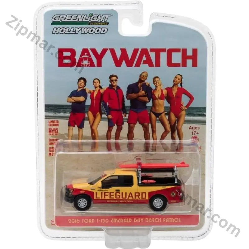 Greenlight Hollywood Baywatch 2016 Ford F150 Emerald Bay Beach Patrol 1:64 diecast on the original blister card