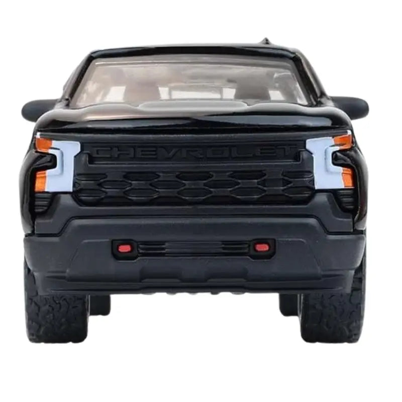 Front view of Greenlight Blue Collar 2023 Chevrolet Silverado black diecast truck