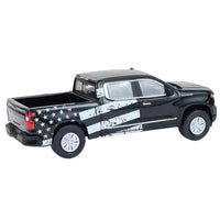 Thumbnail for Rear three quarter view of Greenlight Silverado with flag graphic bed wrap
