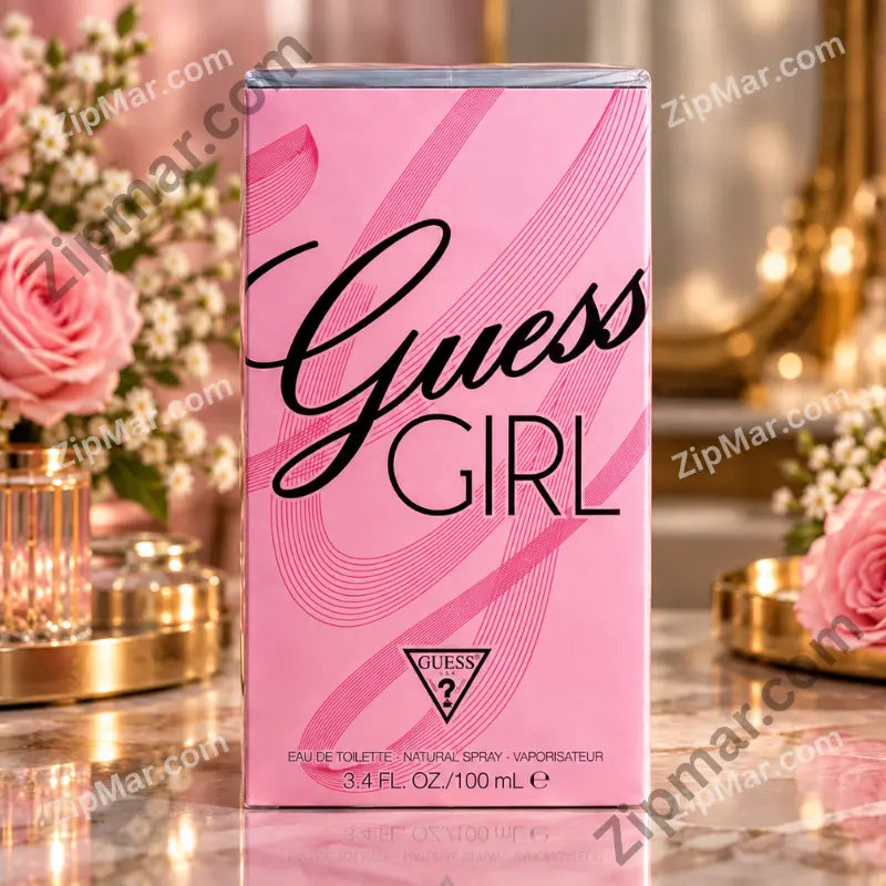 Front of Guess Girl eau de toilette 3.4 fl oz 100 mL pink box with Guess logo