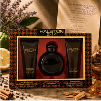 Thumbnail for Halston Z 14 3 piece set styled with scent notes card and ingredients setup