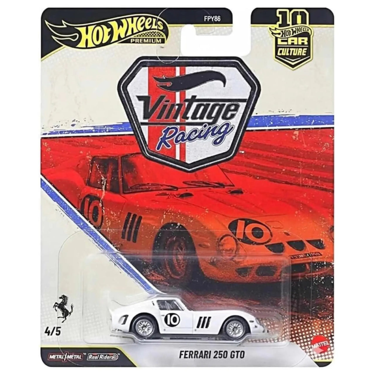 Front of Hot Wheels Premium Vintage Racing Ferrari 250 GTO packaging card, 4 of 5
