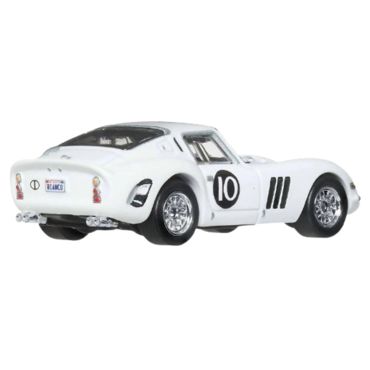 Rear angle view of Hot Wheels Premium Vintage Racing Ferrari 250 GTO diecast