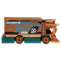 Thumbnail for Side view of Hot Wheels 1:64 Raijin Express 56th Anniversary truck in copper chrome.