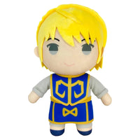 Thumbnail for Hunter x Hunter Kurapika plush stuffed figure front view with embroidered grey eyes blue Kurta outfit and yellow hair