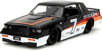 Thumbnail for Front three-quarter view of the black and white Jada 1:24 scale 1987 Buick Grand National drag racing diecast car with number 7.