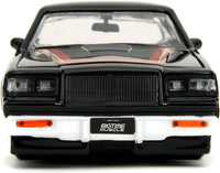 Thumbnail for Front head-on view of the black 1987 Buick Grand National 1:24 diecast car showing the grille and front license plate.