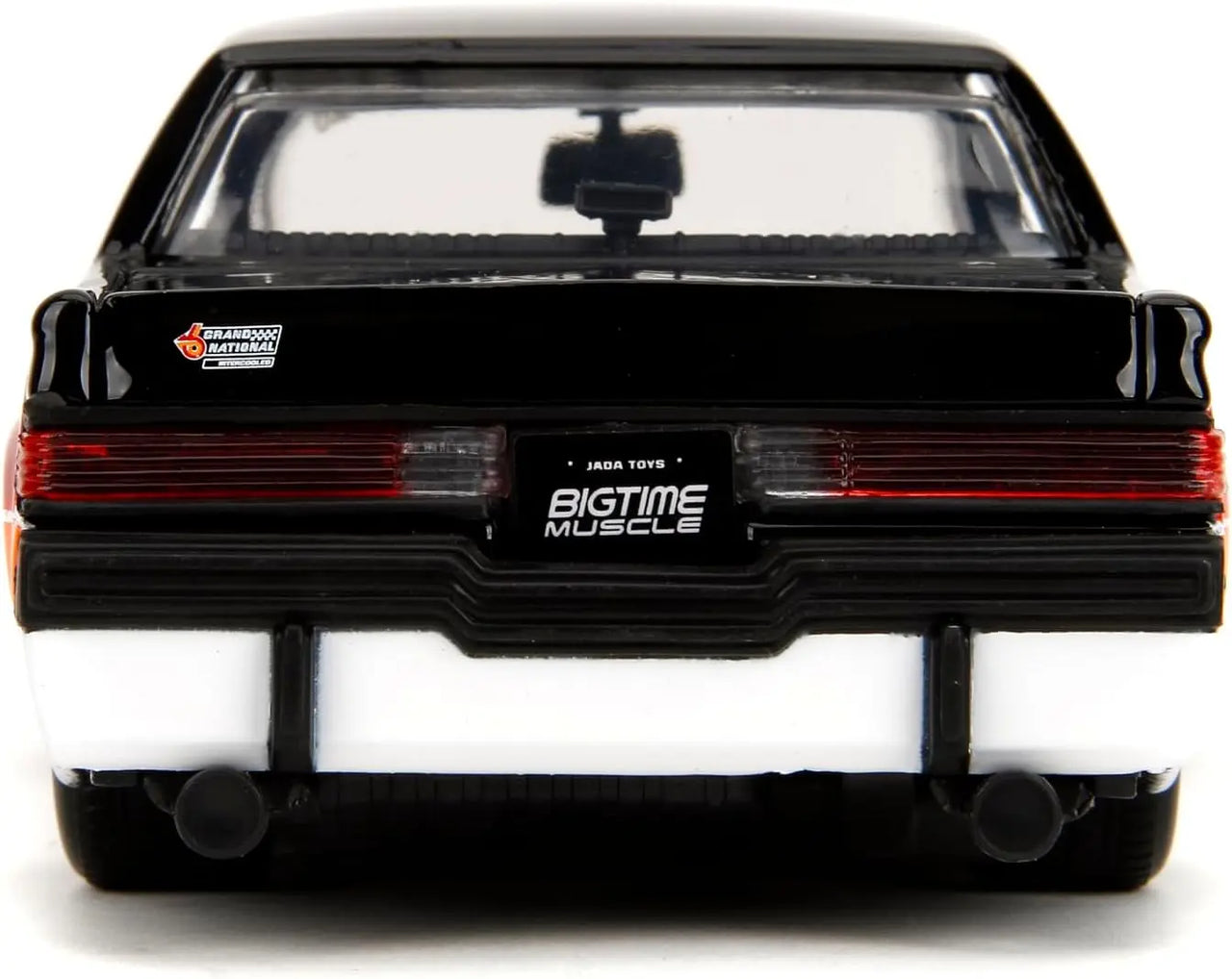 Rear head-on view of the 1987 Buick Grand National 1:24 diecast car showing taillights, exhaust, and license plate.