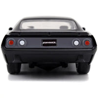 Thumbnail for Rear view of the Jada 1:24 diecast model of Letty's Plymouth Barracuda showing tail lights and Fast & Furious license plate.