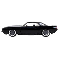 Thumbnail for Left side profile view of the Jada Fast & Furious Letty's Plymouth Barracuda 1:24 diecast car showing chrome and gray wheels.