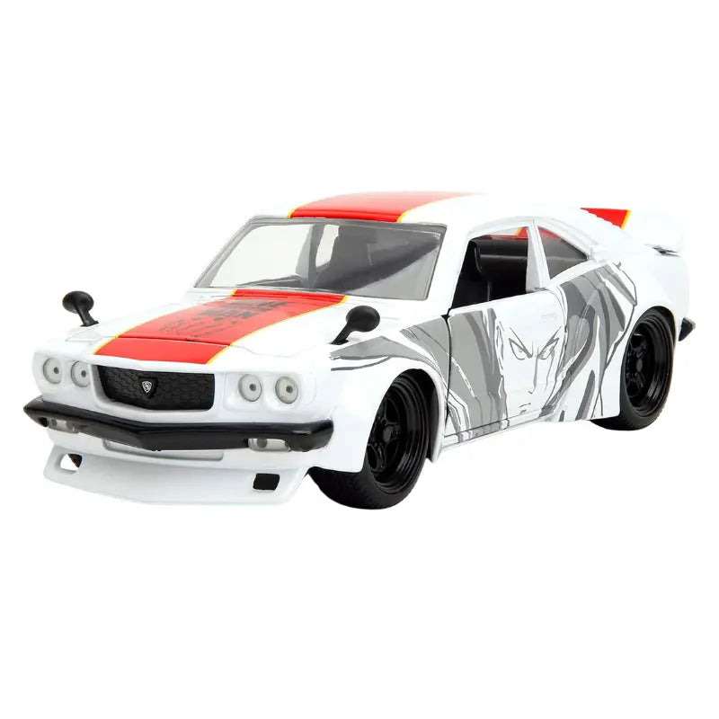 One Punch Man Saitama 1974 Mazda RX-3 1:24 diecast car front angle view