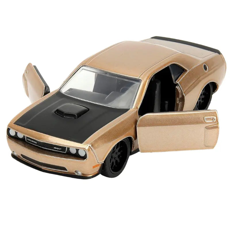 Front three-quarter view of the matte black Jada Pink Slips 2012 Dodge Challenger SRT8 diecast car.