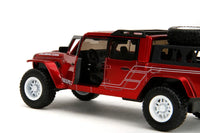 Thumbnail for Close up of the opening door and interior detail of the 1:32 scale metallic red Jeep Gladiator diecast.
