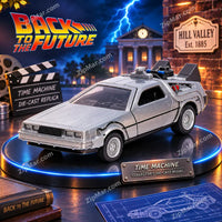 Thumbnail for Jada Back to the Future DeLorean Time Machine diecast car front three quarter view with spoked wheels and roof details