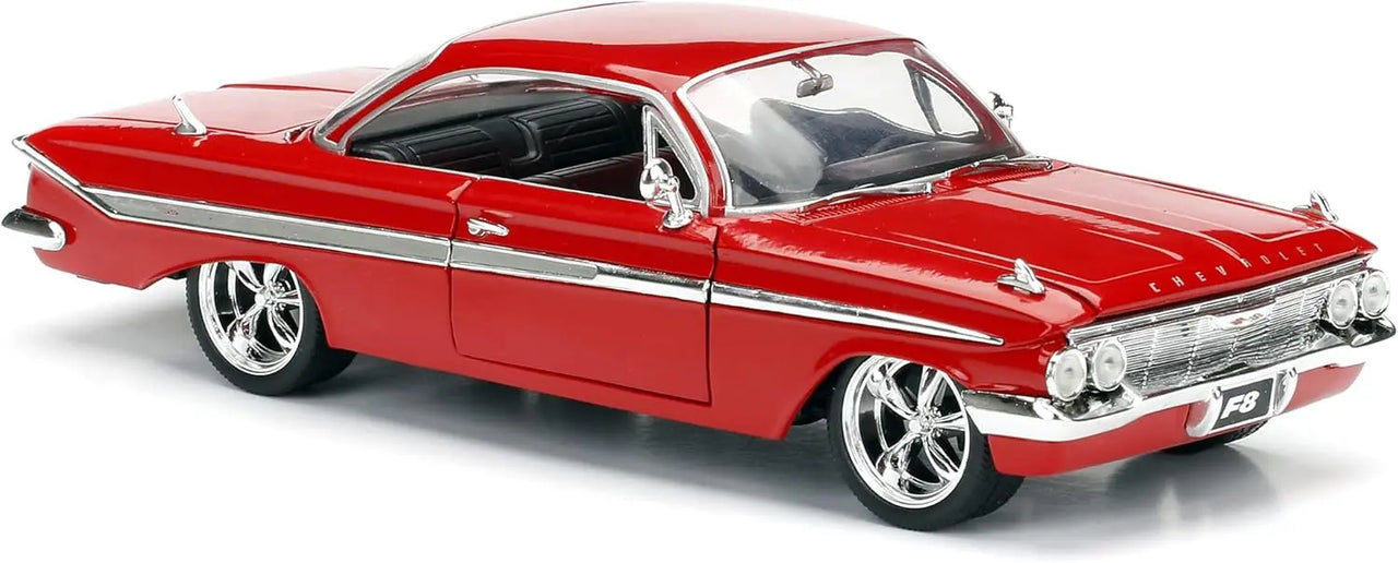 Driver's side profile view of the Jada Toys Fast & Furious F8 1961 Chevy Impala 1:24 die-cast model car.